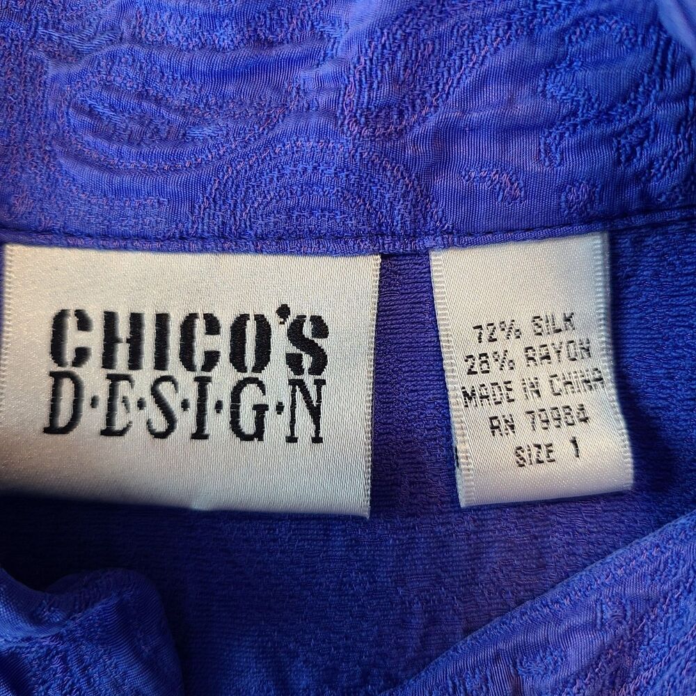 Chico's Design Silk Rayon Shirt Jacket Womens 1 (M) Blue Floral Artsy Festival - Picture 5 of 7
